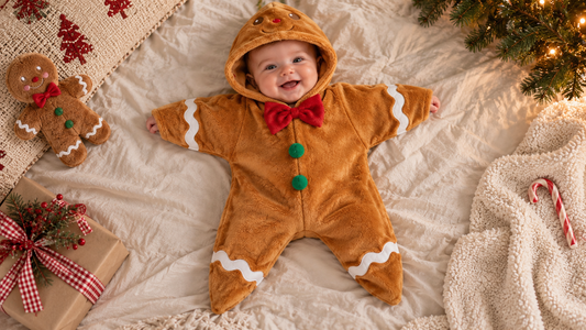 Photo du premier Noël de bébé en combinaison pain d'épice