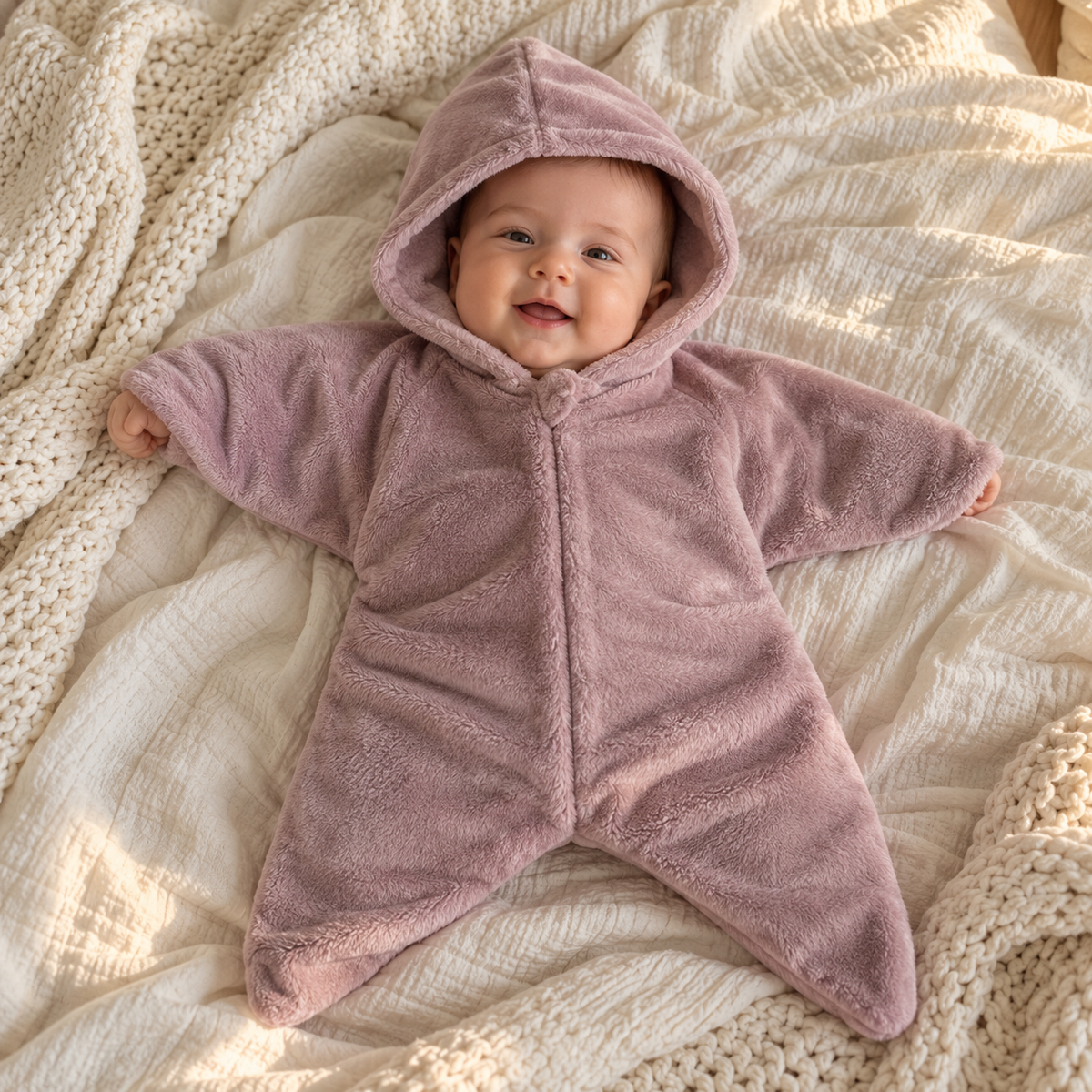 Bébé en combinaison étoile dans un cocon douillet