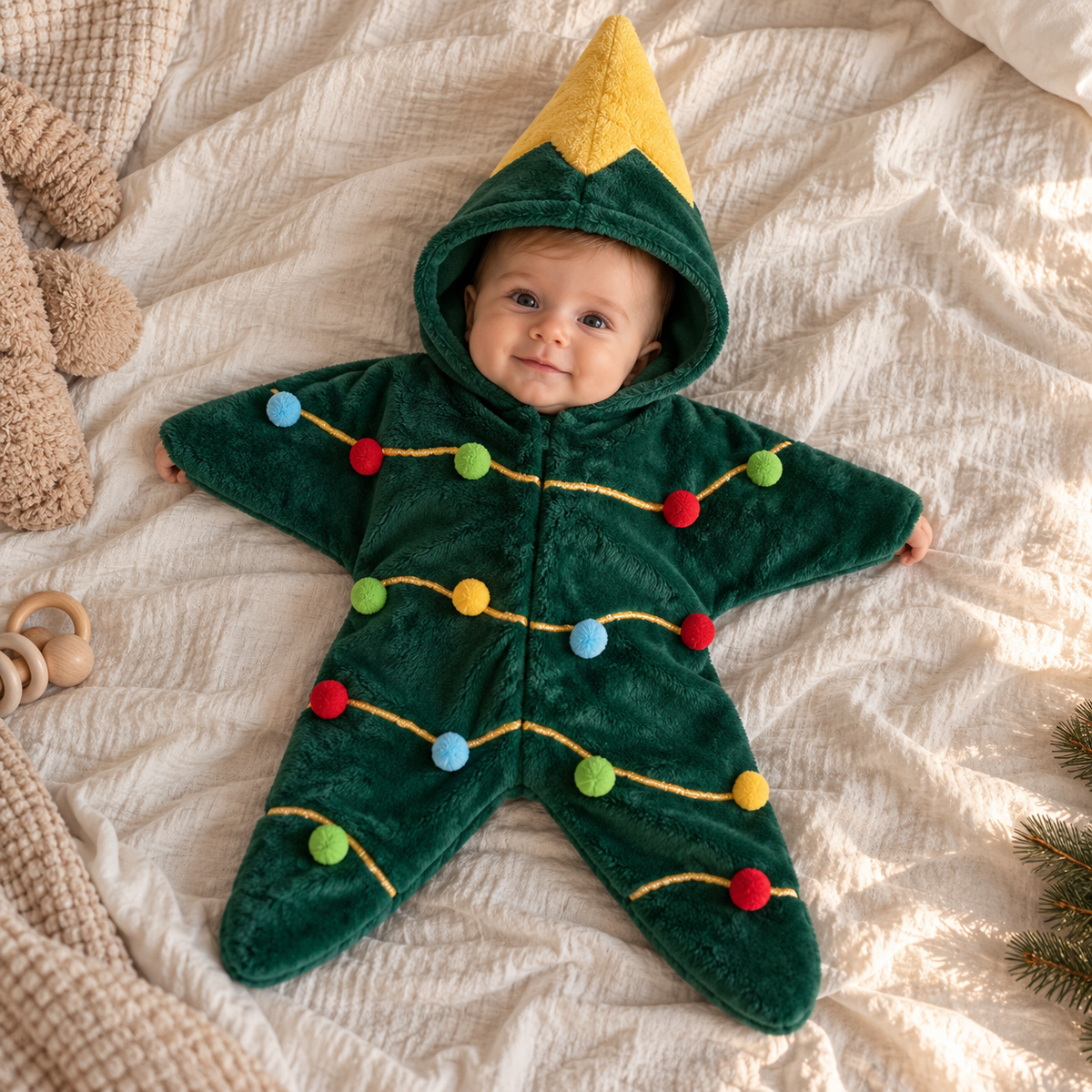 Bébé souriant en combinaison étoile de Noël modèle sapin